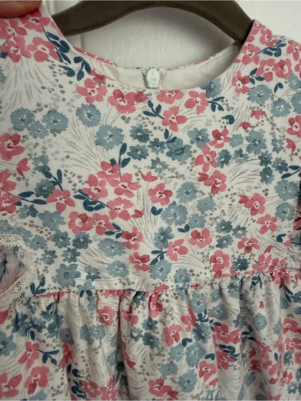 Tartine et Chocolat Floral Ruffle Dress - Pink & Blue